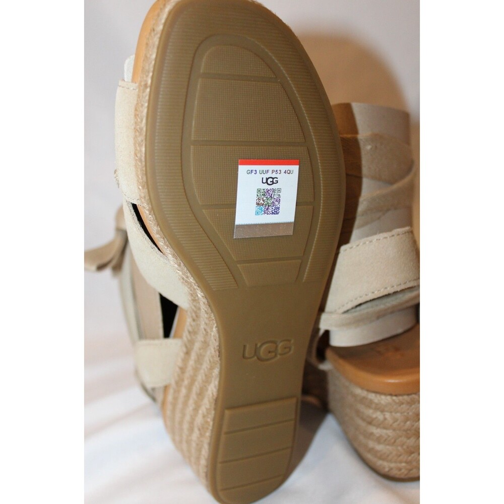 NIB UGG WOMEN'S TAIA ANKLE WRAP WEDGE SUEDE SANDALS MUS TAN SZ 9.5 NIB - Picture 8 of 8